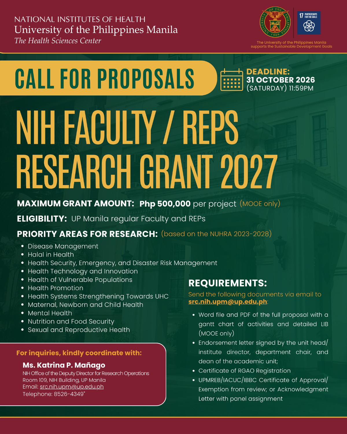 Call for Proposals NIH Faculty REPS Research Grant 2027 PubMat