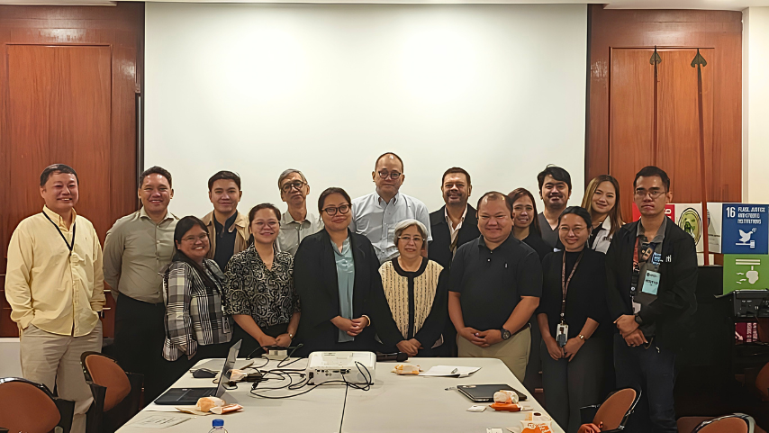 Representatives from NIH, DTI, ADB, and UP System TTBDO pose for a group photo following the HLARQC project meeting.